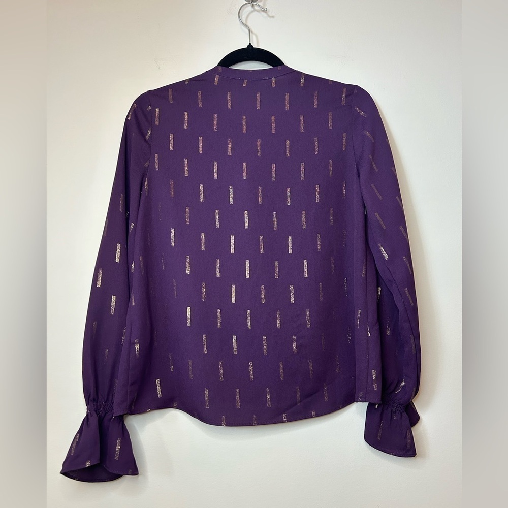 EVERLY Plum and Gold Abstract Long Sleeve Blouse Size S - Picture 5 of 9